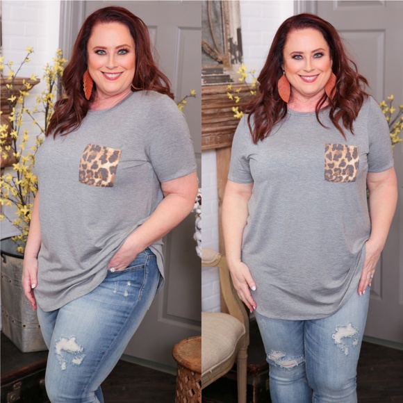 SKYE by Infinity Raine Tops - LAST ONE! PLUS TUNIC W/LEOPARD PRINT POCKET DETAIL